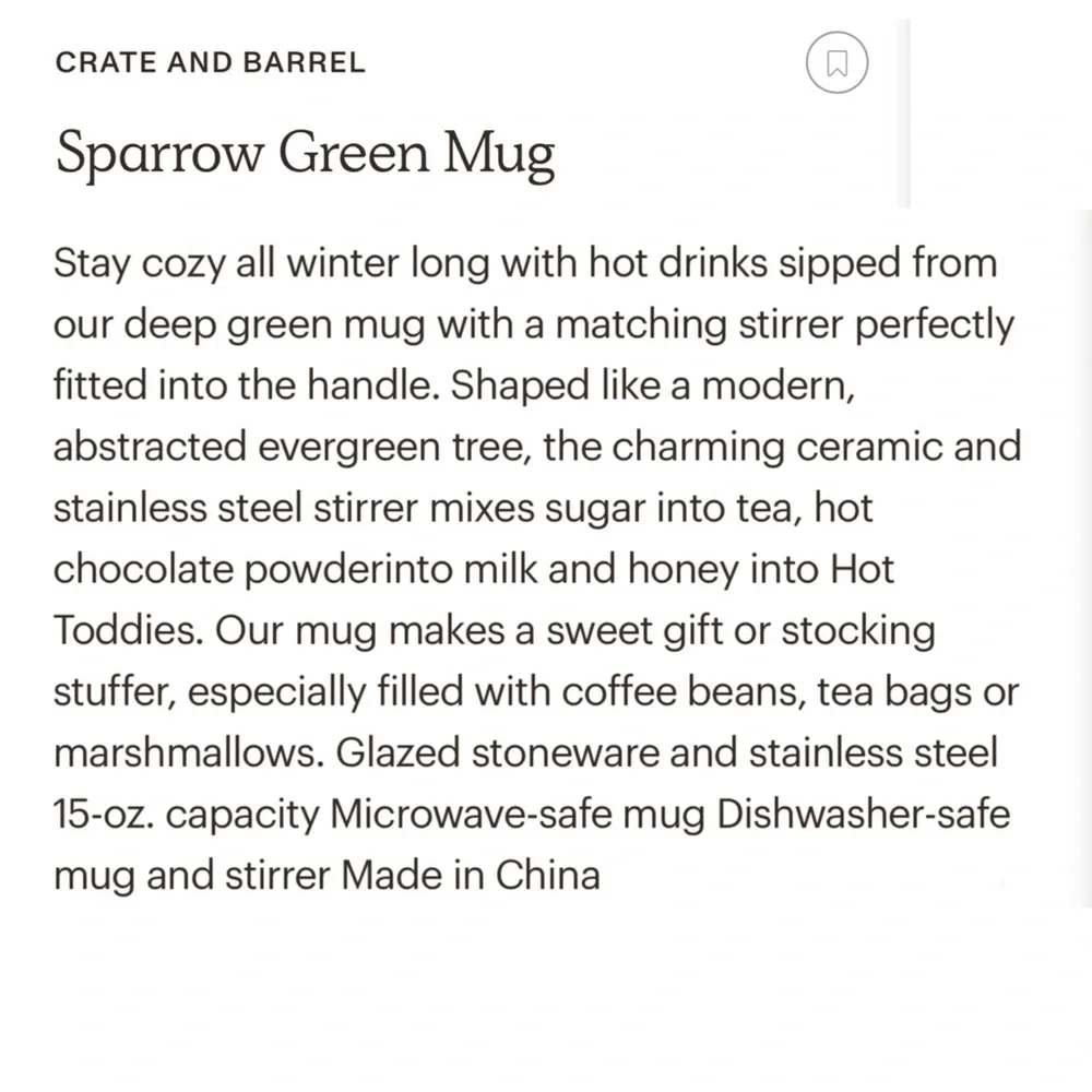 Crate & Barrel Sparrow Green Mug
